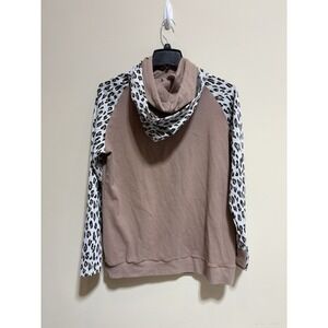 Ampersand Avenue Women's XXL Pullover Hoodie Brown Leopard Print